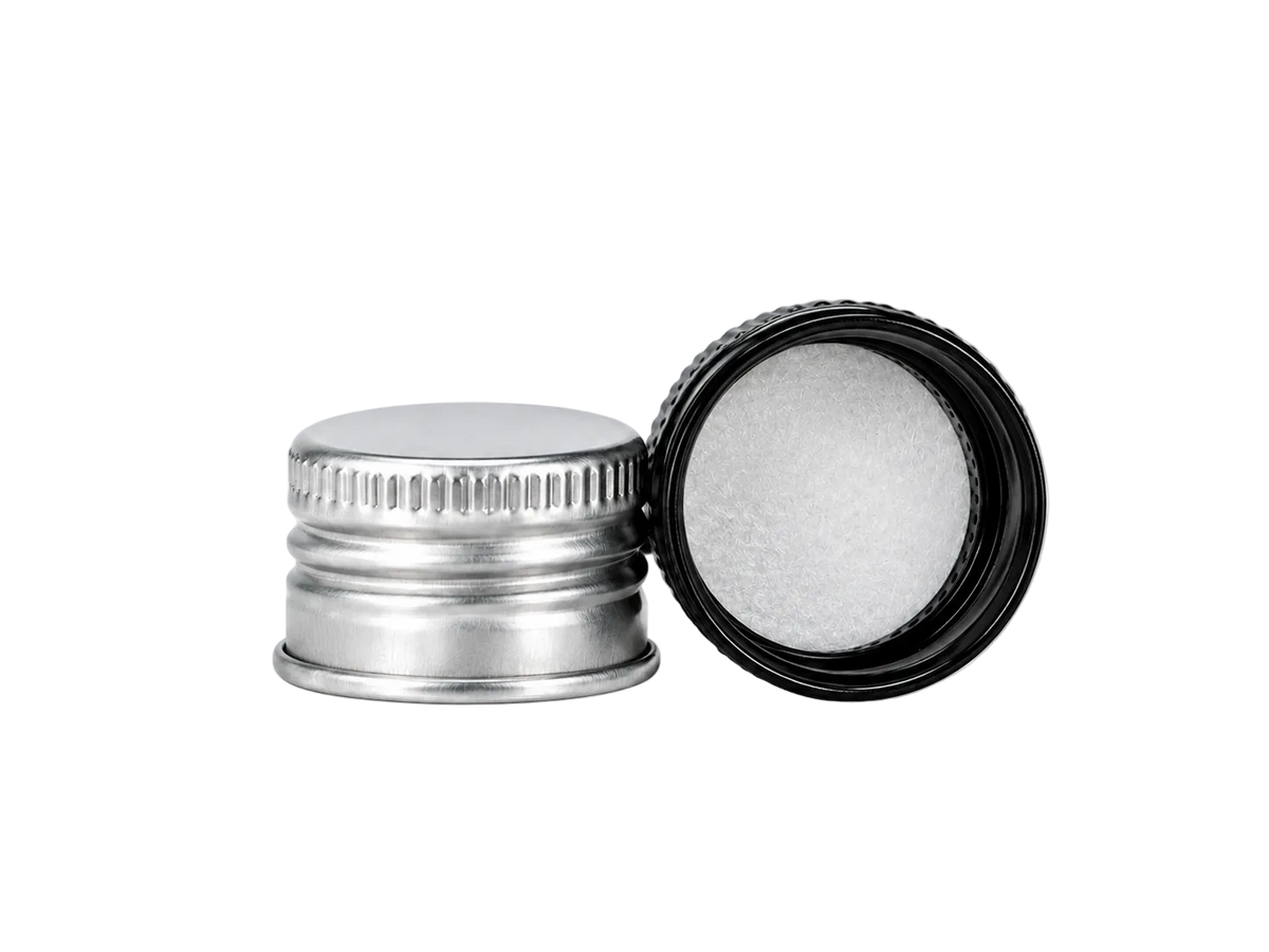24MM SILVER ALUMINUM CAP WITH FOAM LINER - Assorted Caps | General Bottle Supply