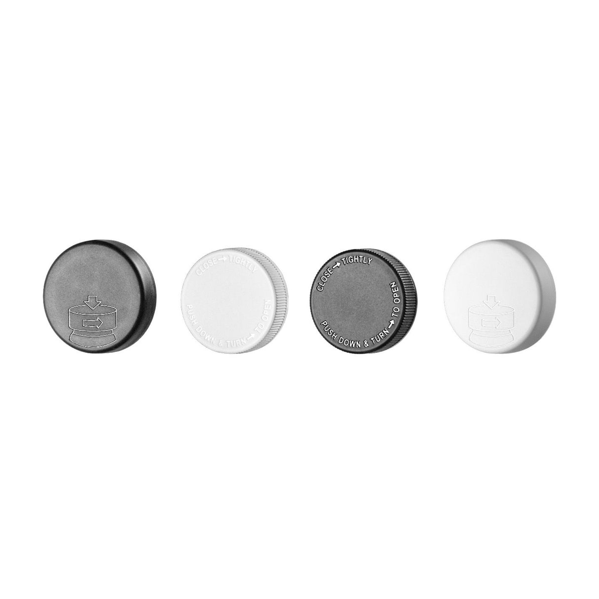Child Resistant Caps with F217 Liner - White with Text Instructions (70/400) - Assorted Caps | General Bottle Supply