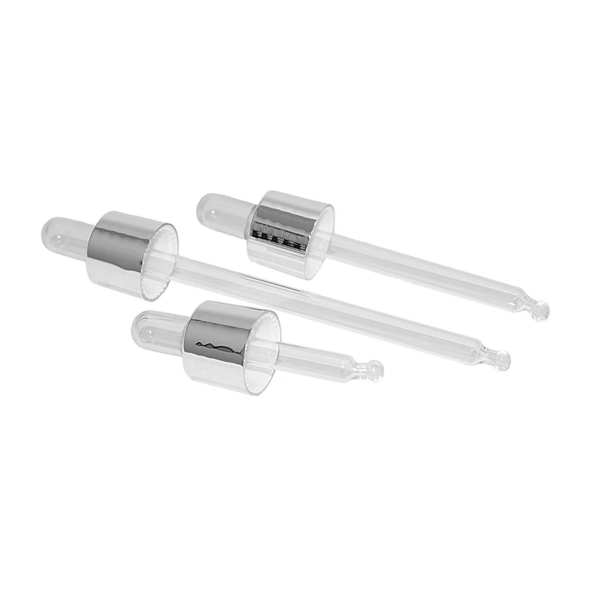 Shiny Silver Collar Dropper with Clear Bulb - 90mm Pipette (18/415) - Dispensing Caps | General Bottle Supply