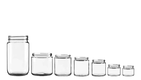 Straight-sided glass jars in assorted sizes - wholesale packaging | General Bottle Supply
