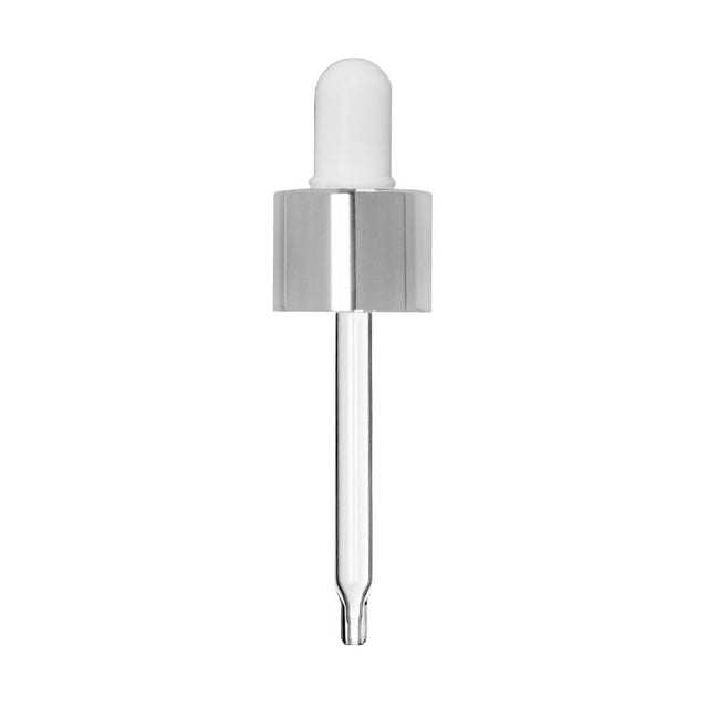 Aluminum Shell Glass Dropper Assembly - Silver (20mm) - Dispensing Caps | General Bottle Supply