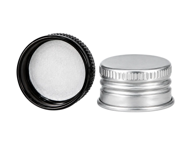 28MM BLACK ALUMINUM CAP WITH FOAM LINER - Assorted Caps | General Bottle Supply