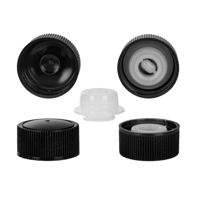 Black Ribbed Cap with Pour Fitment (31.5mm) - Assorted Caps | General Bottle Supply
