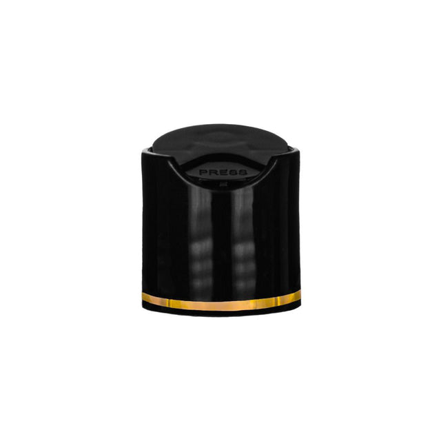 Disc or Press Top Smooth - Black with Gold Band (24/410) - Dispensing Caps | General Bottle Supply