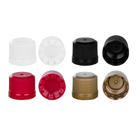 Linerless Tamper Evident Airline Caps - Black (18mm) - Assorted Caps | General Bottle Supply
