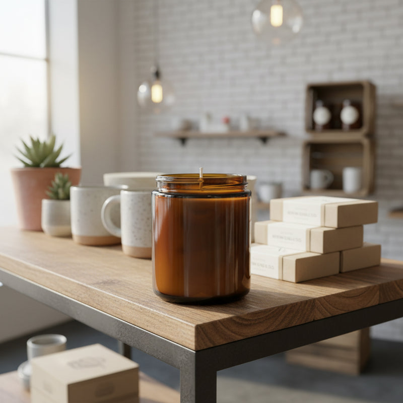 Amber candle jar lifestyle reference — General Bottle Supply